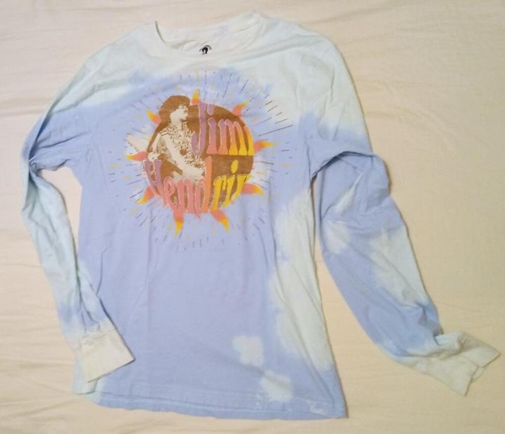 Jimi Hendrix Long Sleeve Tie Dye Shirt Blue White Graphic Classic Rock Tee SZ M